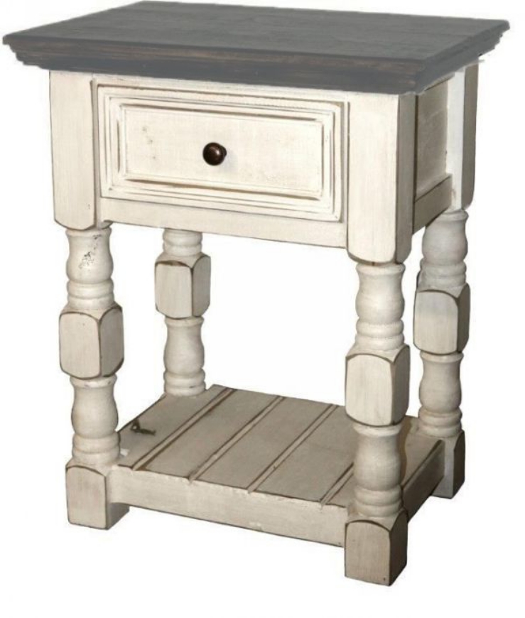 Picture of RUSTIC MOUNTAIN LAKE WEATHERED WHITE GRAY TOP COTTAGE NIGHTSTAND - MD134