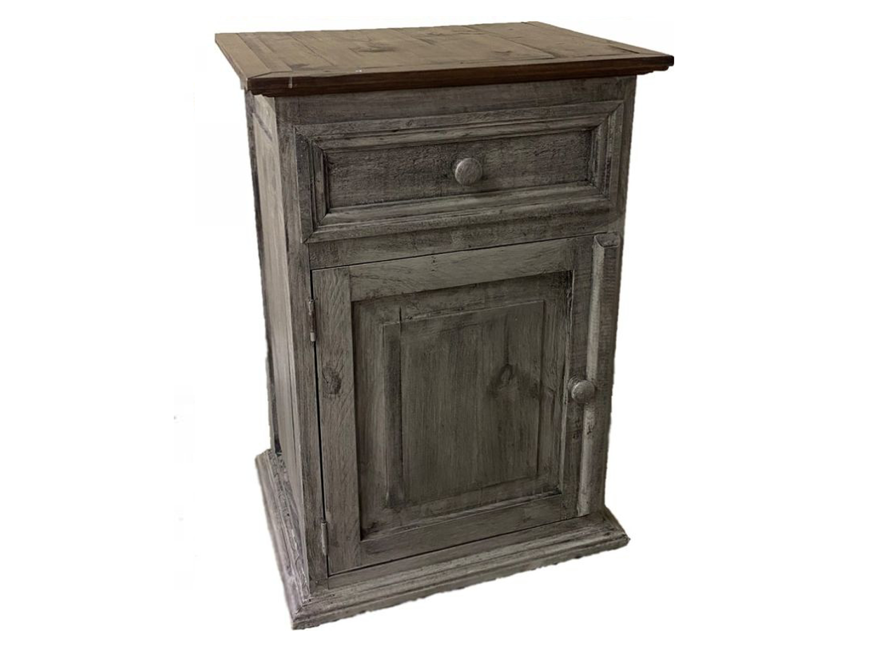 Picture of RUSTIC GRAY WITH BROWN TOP 1 DOOR 1 DRAWER NIGHTSTAND WOOD KNOB - MD804