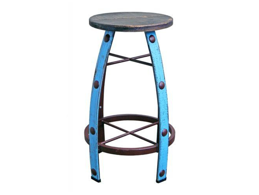Picture of RUSTIC TURQUOISE SCRAPED ROUND BARSTOOL - MD1078