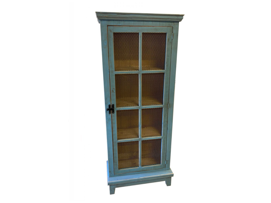 Picture of RUSTIC BLUE WINDOW PANE WIRE DOOR CABINET - MD515