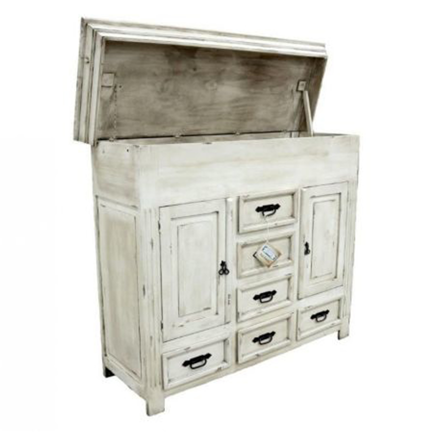 Picture of RUSTIC WEATHERED WHITE GUN CHEST - MD114