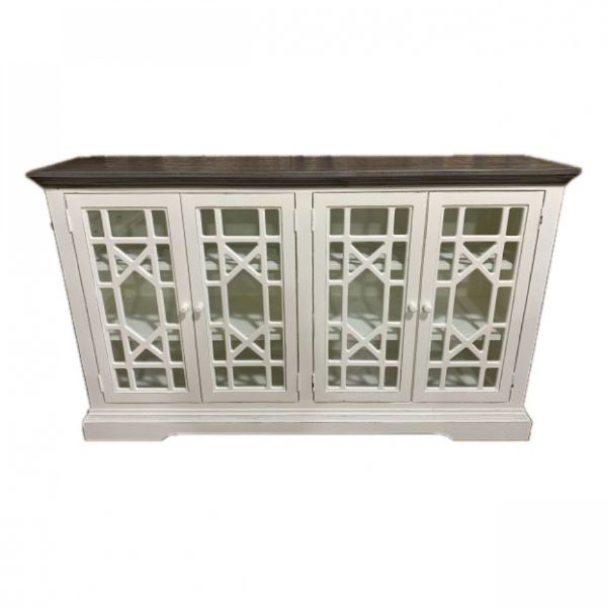 Picture of RUSTIC ENTERTAINMENT CONSOLE ANTIQUE WHITE/GRAY TOP - WO212