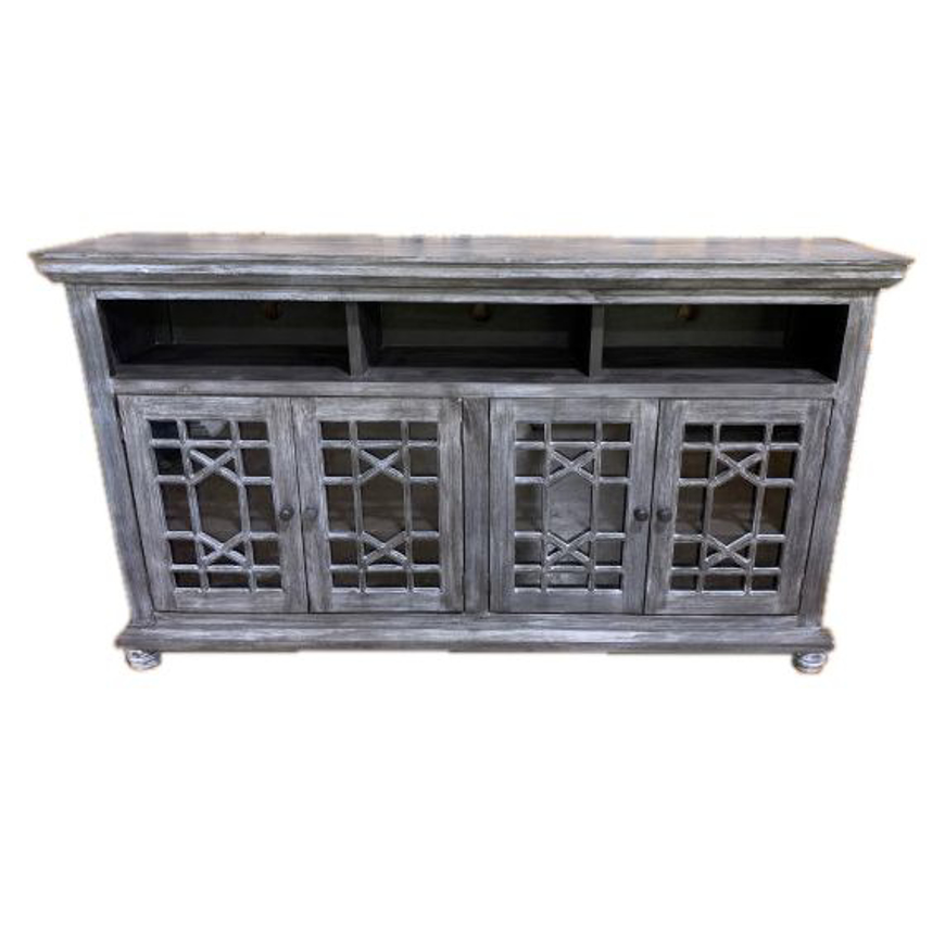 Picture of RUSTIC ENTERTAINMENT CONSOLE WITH GLASS DISTRESSED BARNWOOD - TE207