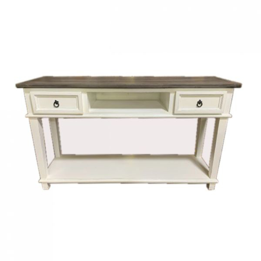 Picture of RUSTIC ENTERTAINMENT CONSOLE ANTIQUE WHITE/GRAY TOP - WO49