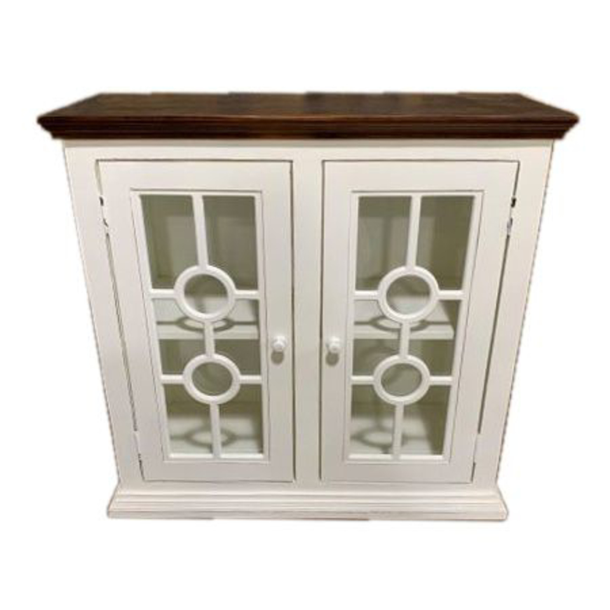 Picture of RUSTIC CONSOLE/CABINET ANTIQUE WHITE COFFEE TOP - WO66