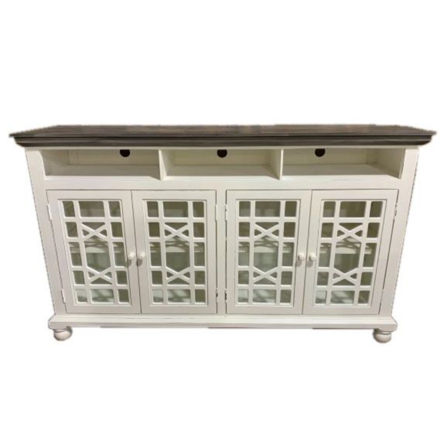 Picture of RUSTIC ENTERTAINMENT CONSOLE ANTIQUE WHITE/GRAY TOP - WO70