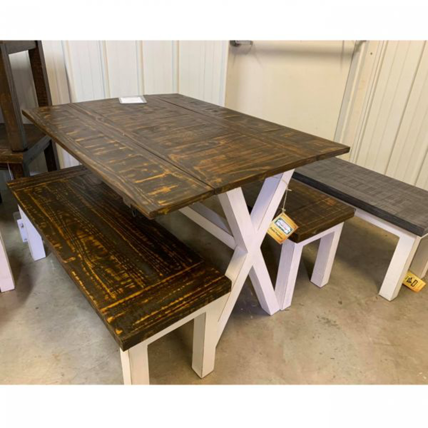 Picture of RUSTIC HARVEST DROP LEAF TABLE AND 2 BENCHES - MD1413