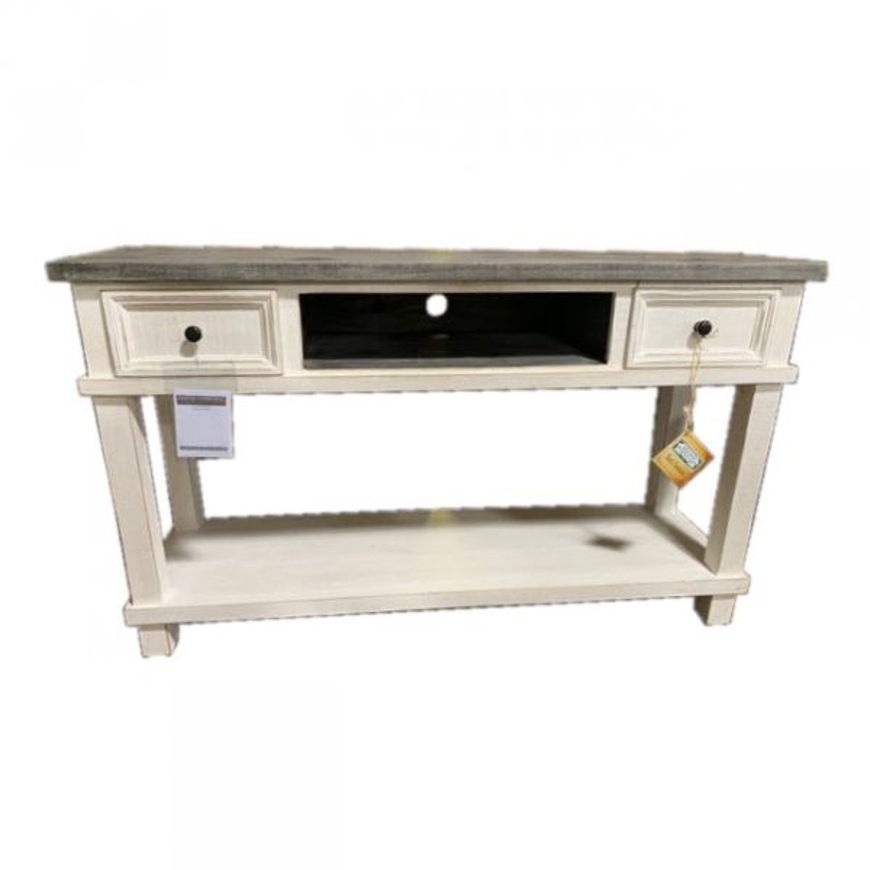 Picture of RUSTIC ENTERTAINMENT CONSOLE/SOFA TABLE WEATHERED WHITE GRAY TOP - MD974