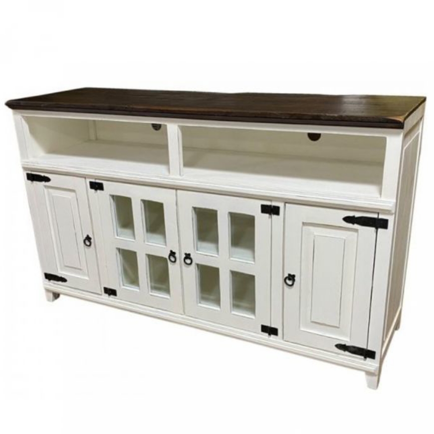 Picture of RUSTIC ENTERTAINMENT CONSOLE ANTIQUE WHITE/COFFEE TOP - WO56