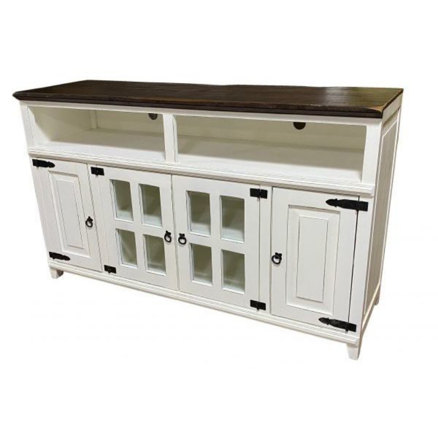 Picture of RUSTIC ENTERTAINMENT CONSOLE ANTIQUE WHITE/COFFEE TOP - WO59