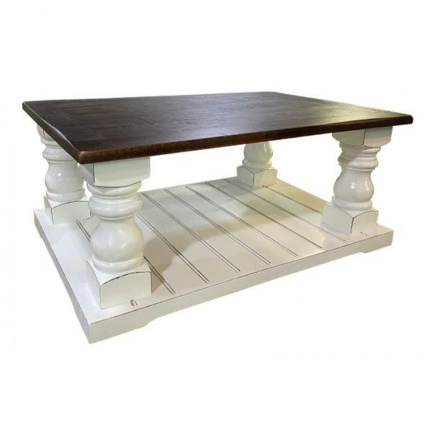 Picture of RUSTIC COFFEE TABLE ANTIQUE WHITE ROASTED COFFEE TOP - WO45
