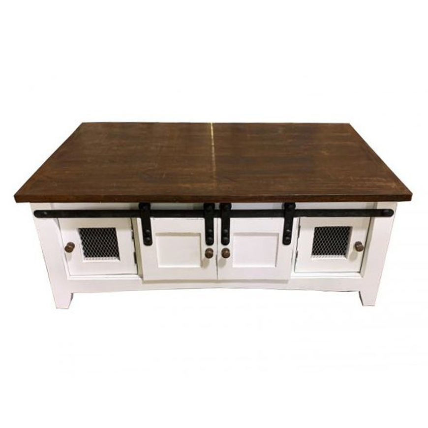 Picture of RUSTIC ANTIQUE WHITE COFFEE TOP BARNDOOR COFFEE TABLE - TE132