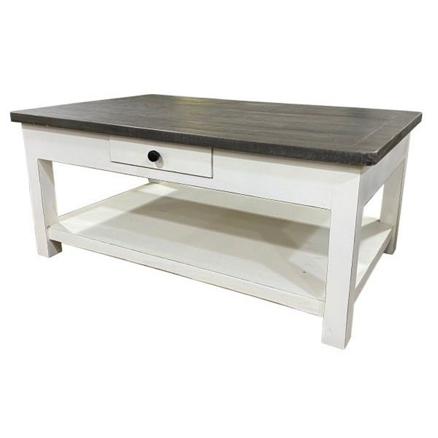 Picture of RUSTIC COFFEE TABLE ANTIQUE WHITE/GRAY TOP - WO42
