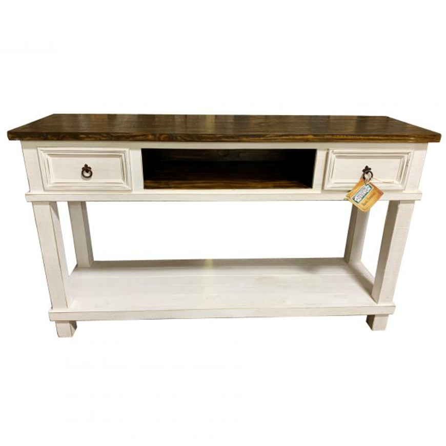 Picture of RUSTIC WEATHERED WHITE WITH BROWN TOP CONSOLE - MD1282