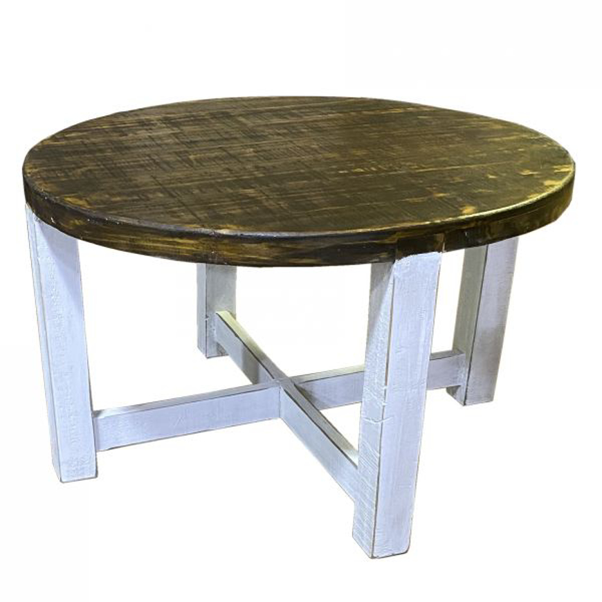 Picture of RUSTIC ROUND COCKTAIL TABLE IN WEATHERED WHITE BROWN TOP - MD537
