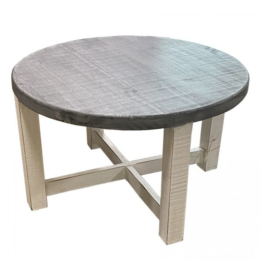 Picture of RUSTIC ROUND COCKTAIL TABLE WEATHERED WHITE GRAY TOP - MD521