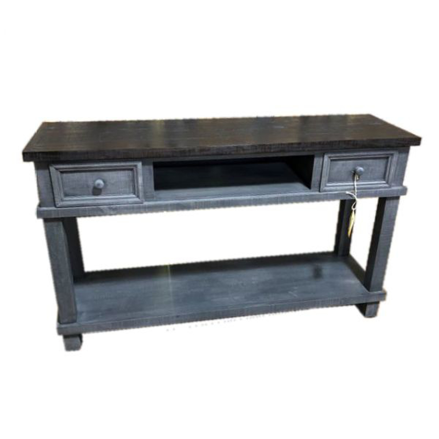 Picture of RUSTIC ENTERTAINMENT CONSOLE CHARCOAL GRAY WITH COFFEE TOP - MD1284