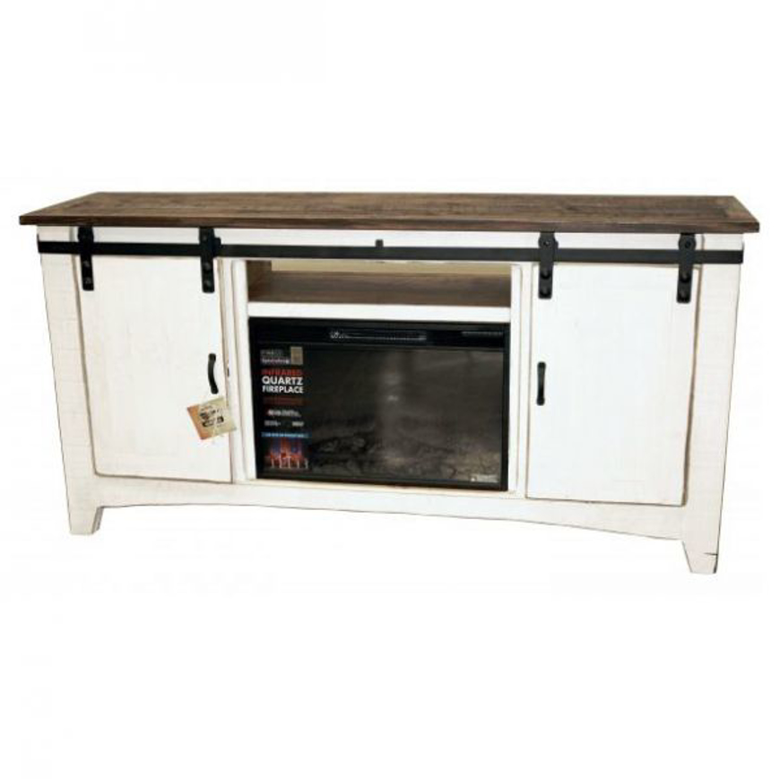 Picture of RUSTIC BARNDOOR ENTERTAINMENT CONSOLE WEATHERED WHITE/BROWN TOP - MD586