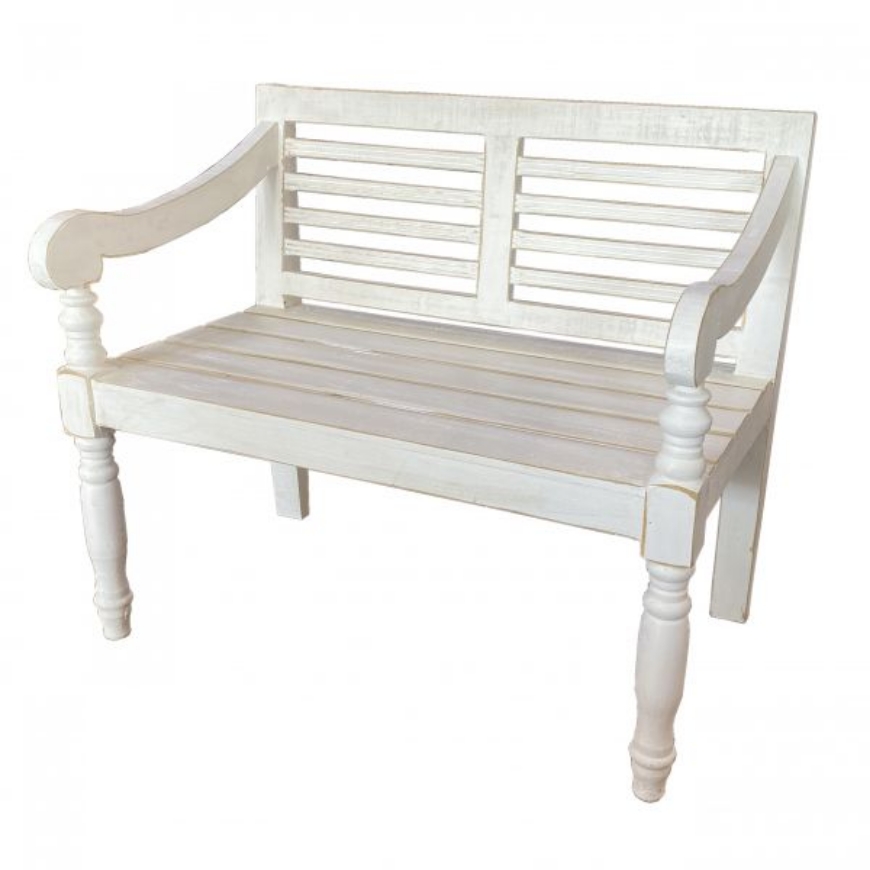 Picture of RUSTIC RECLAIMED WEATHERED WHITE BENCH - MD681