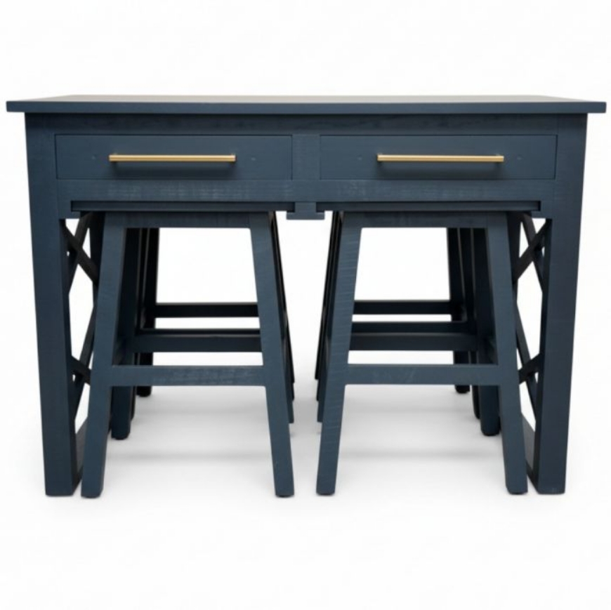 Picture of ISLAND W/STOOLS TEAL/GOLD