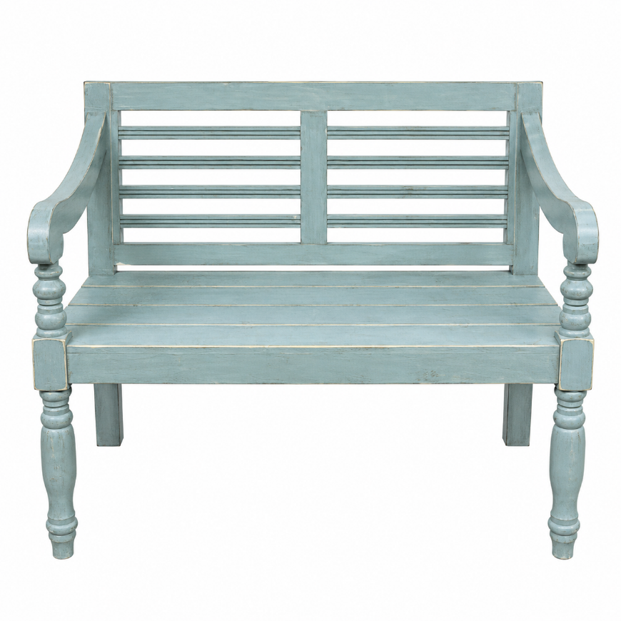 Picture of RUSTIC RECLAIMED TURQUOISE RUBBED BENCH - MD683